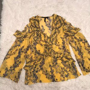 BCBG Max Azria Womens Yellow Sheer Floral XXS